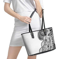 Samoan DNA Art Tattoo Leather Tote Bag Polynesian Pattern White Color LT03 - Polynesian Pride