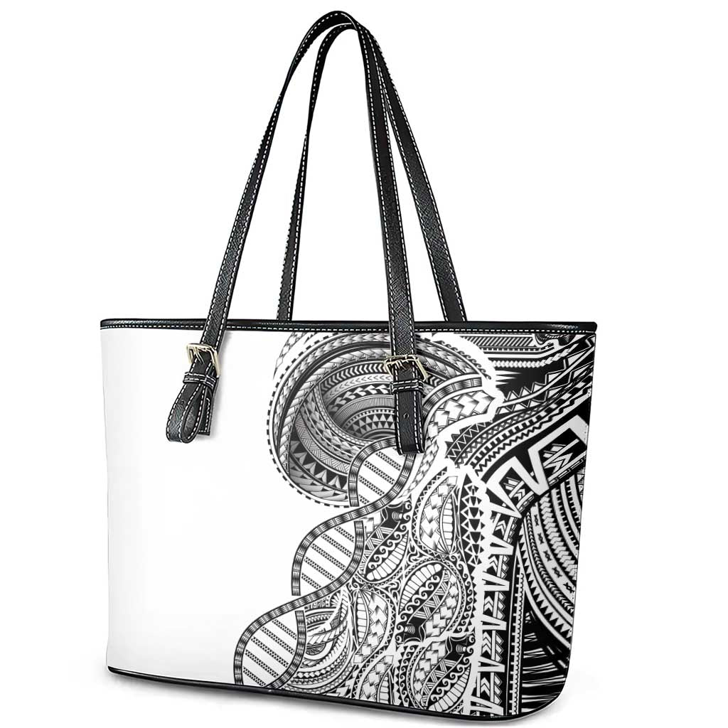Samoan DNA Art Tattoo Leather Tote Bag Polynesian Pattern White Color LT03 - Polynesian Pride