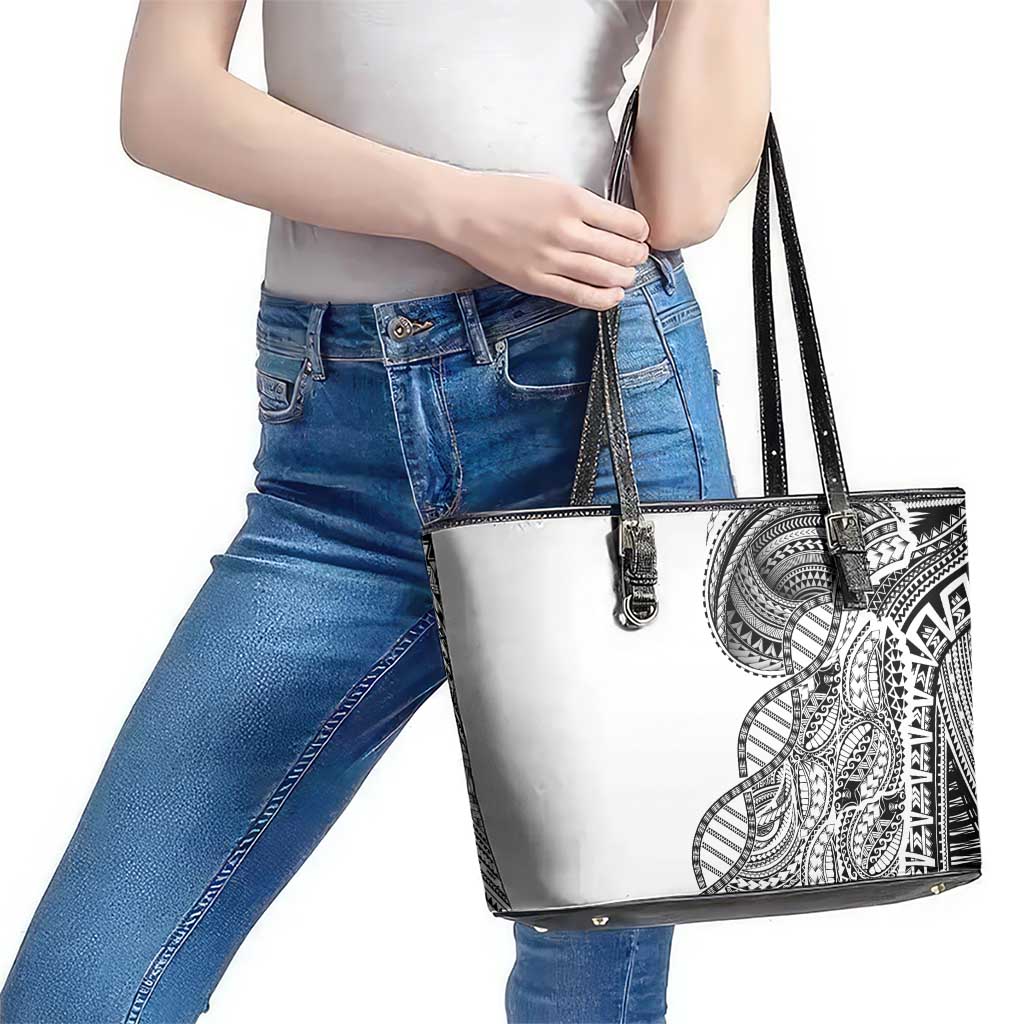 Samoan DNA Art Tattoo Leather Tote Bag Polynesian Pattern White Color LT03 - Polynesian Pride