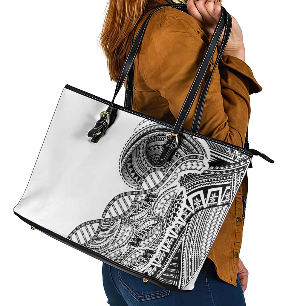 Samoan DNA Art Tattoo Leather Tote Bag Polynesian Pattern White Color LT03 - Polynesian Pride