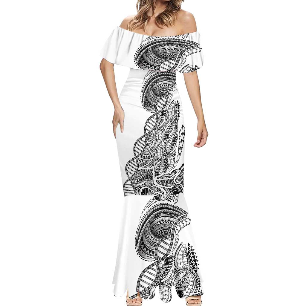 Samoan DNA Art Tattoo Mermaid Dress Polynesian Pattern White Color LT03 - Polynesian Pride