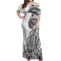 Samoan DNA Art Tattoo Off Shoulder Maxi Dress Polynesian Pattern White Color LT03 Women White - Polynesian Pride