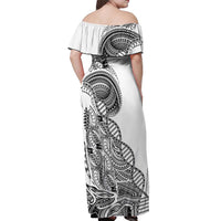 Samoan DNA Art Tattoo Off Shoulder Maxi Dress Polynesian Pattern White Color LT03 - Polynesian Pride