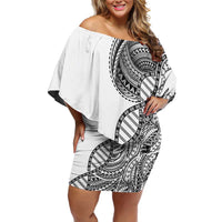 Samoan DNA Art Tattoo Off Shoulder Short Dress Polynesian Pattern White Color LT03 Women White - Polynesian Pride