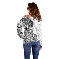 Samoan DNA Art Tattoo Off Shoulder Sweater Polynesian Pattern White Color LT03 - Polynesian Pride