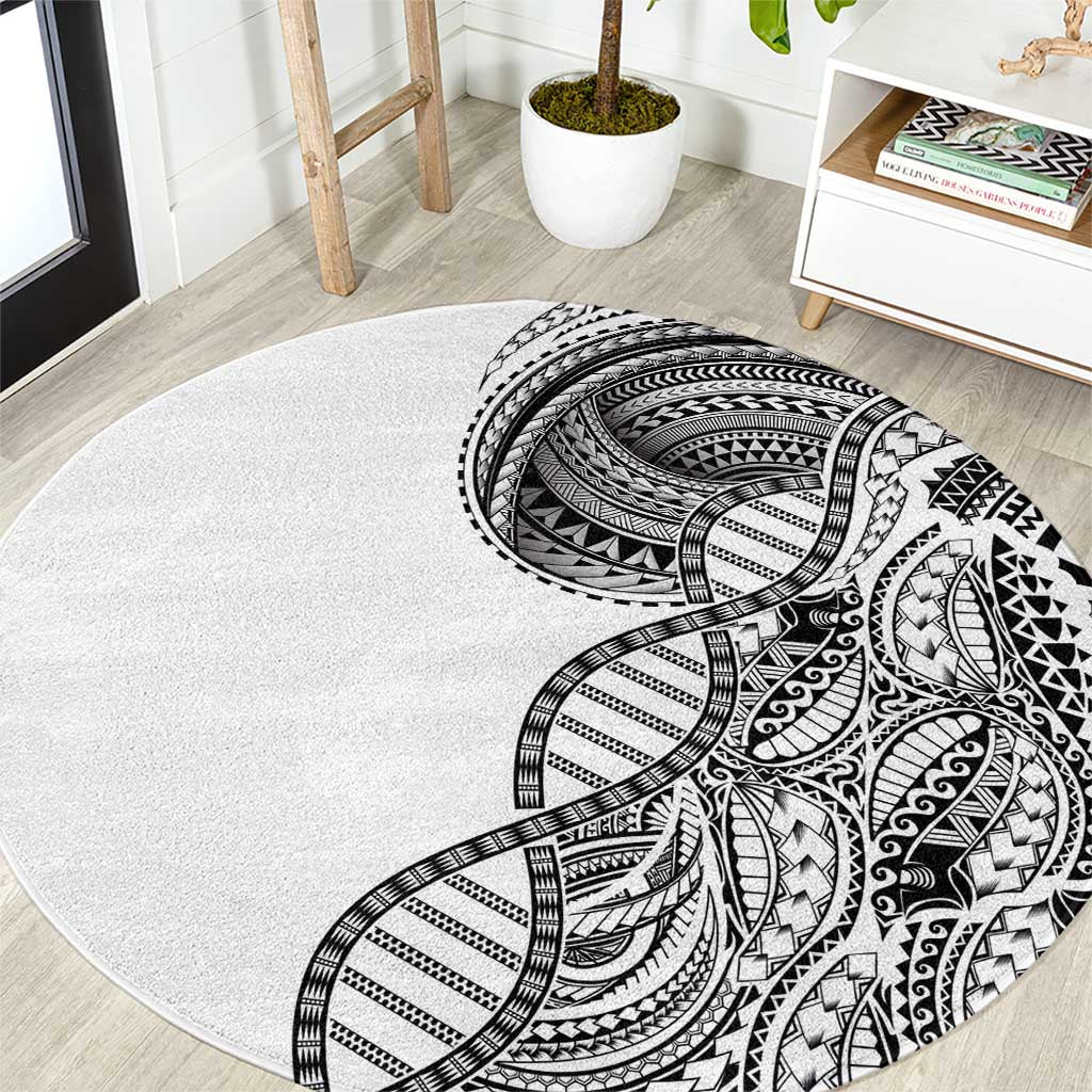 Samoan DNA Art Tattoo Round Carpet Polynesian Pattern White Color