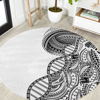 Samoan DNA Art Tattoo Round Carpet Polynesian Pattern White Color