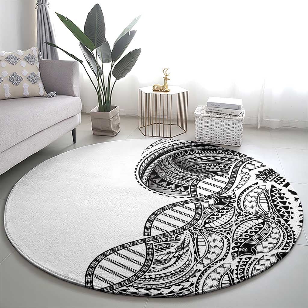 Samoan DNA Art Tattoo Round Carpet Polynesian Pattern White Color