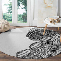 Samoan DNA Art Tattoo Round Carpet Polynesian Pattern White Color