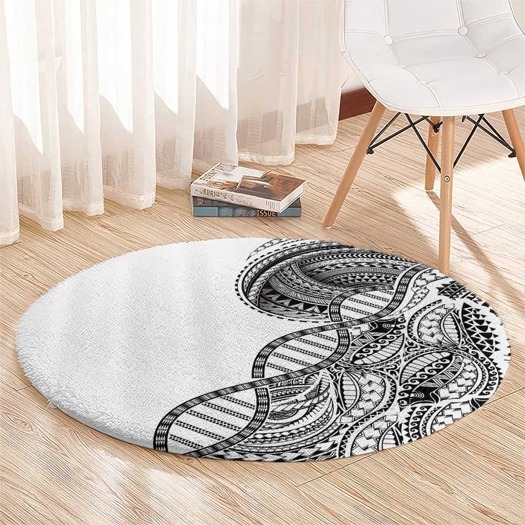 Samoan DNA Art Tattoo Round Carpet Polynesian Pattern White Color