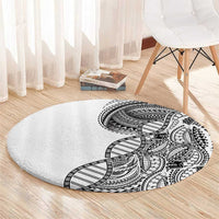 Samoan DNA Art Tattoo Round Carpet Polynesian Pattern White Color