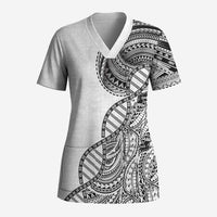 Samoan DNA Art Tattoo Scrub Top Polynesian Pattern White Color LT03 Adult White - Polynesian Pride