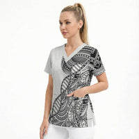 Samoan DNA Art Tattoo Scrub Top Polynesian Pattern White Color LT03 - Polynesian Pride