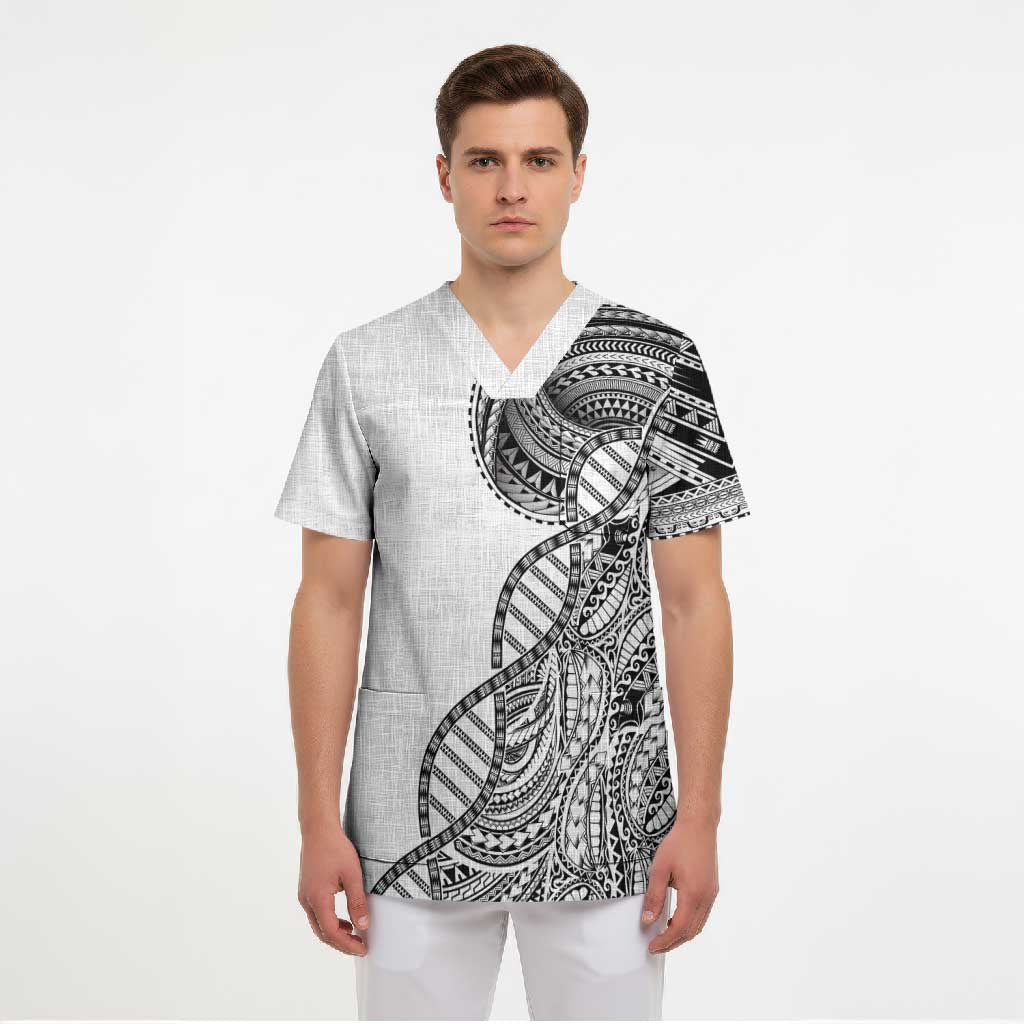 Samoan DNA Art Tattoo Scrub Top Polynesian Pattern White Color LT03 - Polynesian Pride