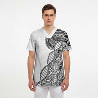Samoan DNA Art Tattoo Scrub Top Polynesian Pattern White Color LT03 - Polynesian Pride