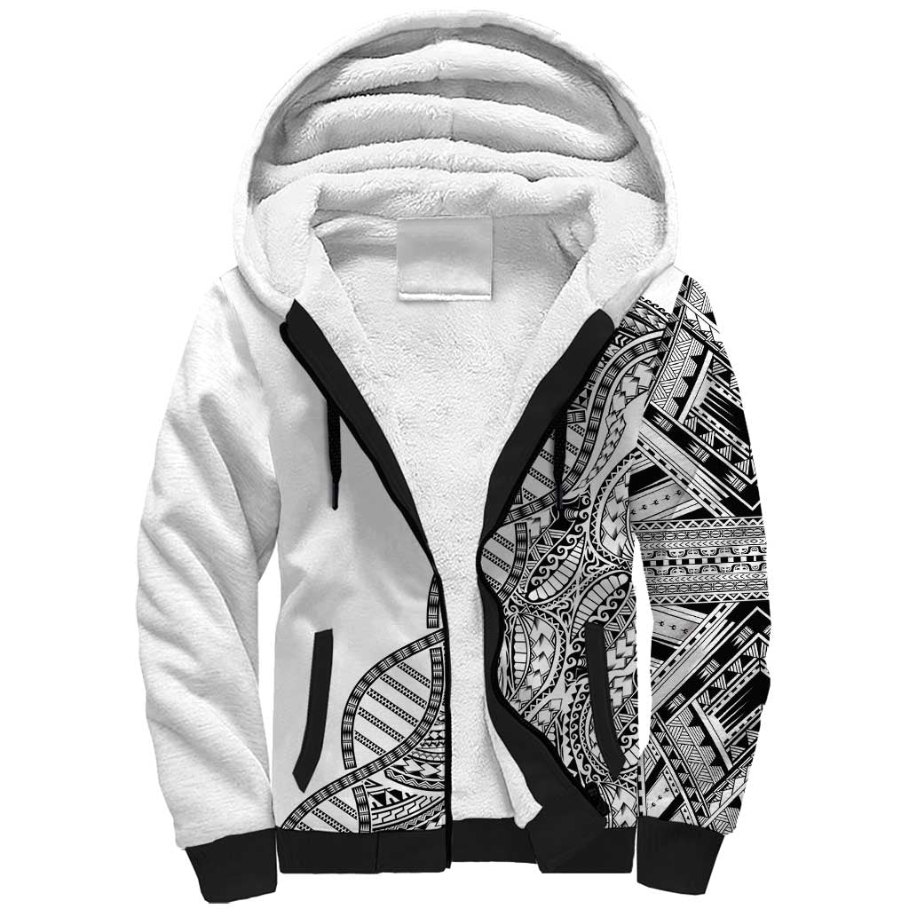 Samoan DNA Art Tattoo Sherpa Hoodie Polynesian Pattern White Color LT03 Unisex White - Polynesian Pride