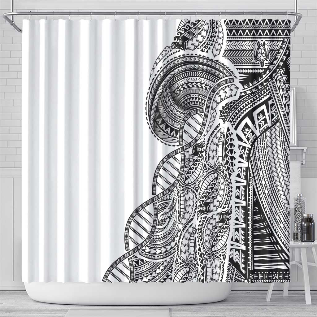 Samoan DNA Art Tattoo Shower Curtain Polynesian Pattern White Color LT03 - Polynesian Pride