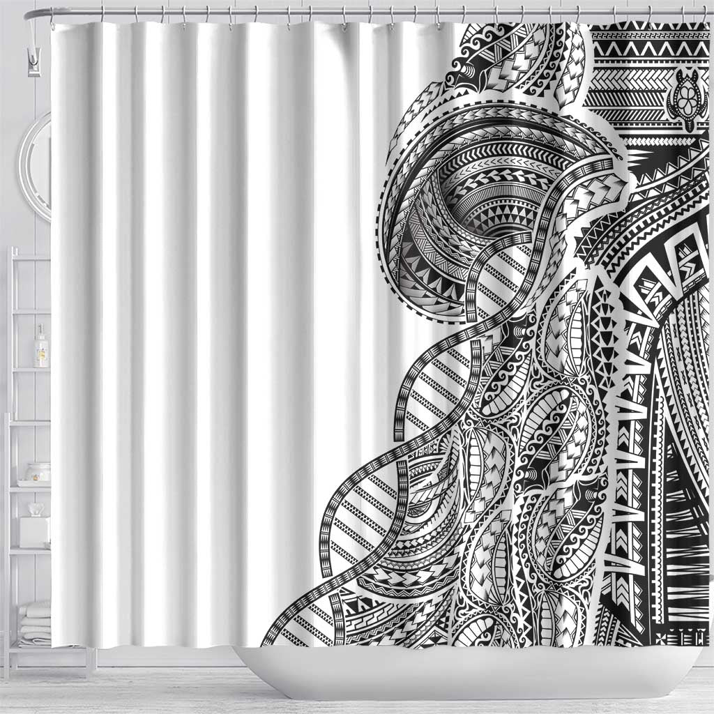 Samoan DNA Art Tattoo Shower Curtain Polynesian Pattern White Color LT03 - Polynesian Pride