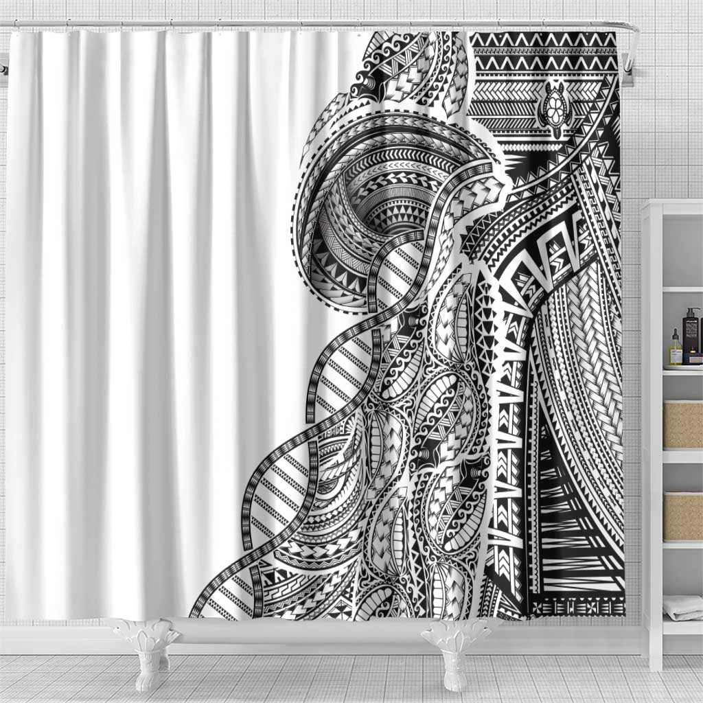 Samoan DNA Art Tattoo Shower Curtain Polynesian Pattern White Color LT03 - Polynesian Pride