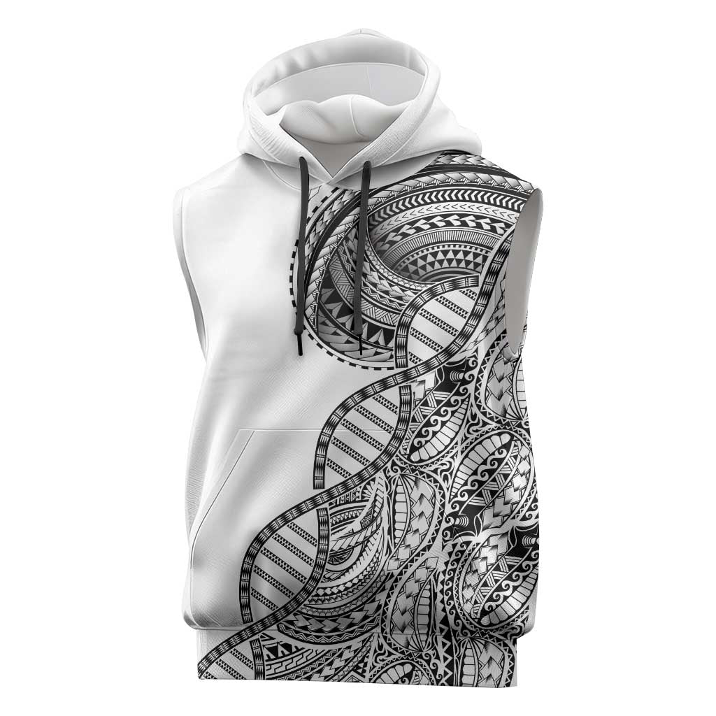 Samoan DNA Art Tattoo Sleeveless Hoodie Polynesian Pattern White Color LT03 White - Polynesian Pride