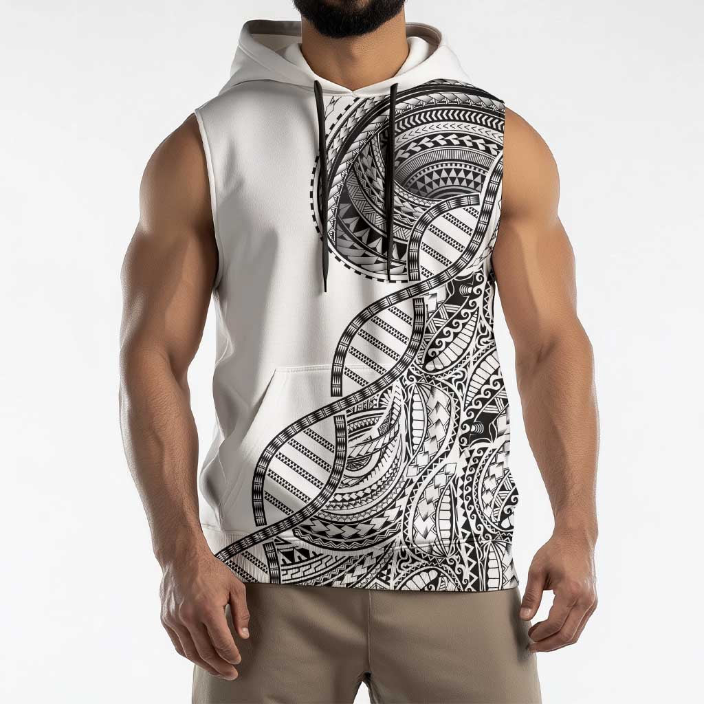 Samoan DNA Art Tattoo Sleeveless Hoodie Polynesian Pattern White Color LT03 - Polynesian Pride