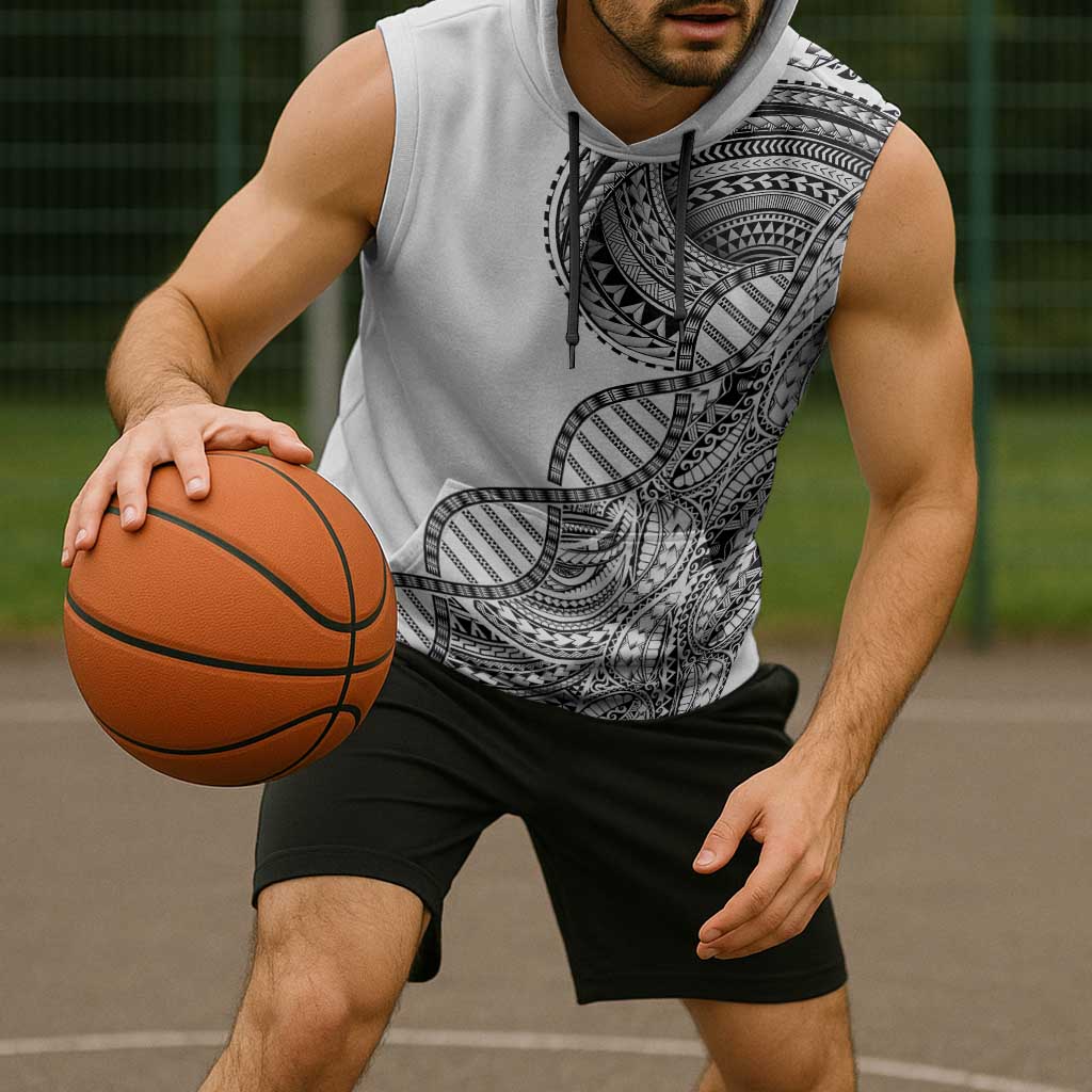 Samoan DNA Art Tattoo Sleeveless Hoodie Polynesian Pattern White Color LT03 - Polynesian Pride