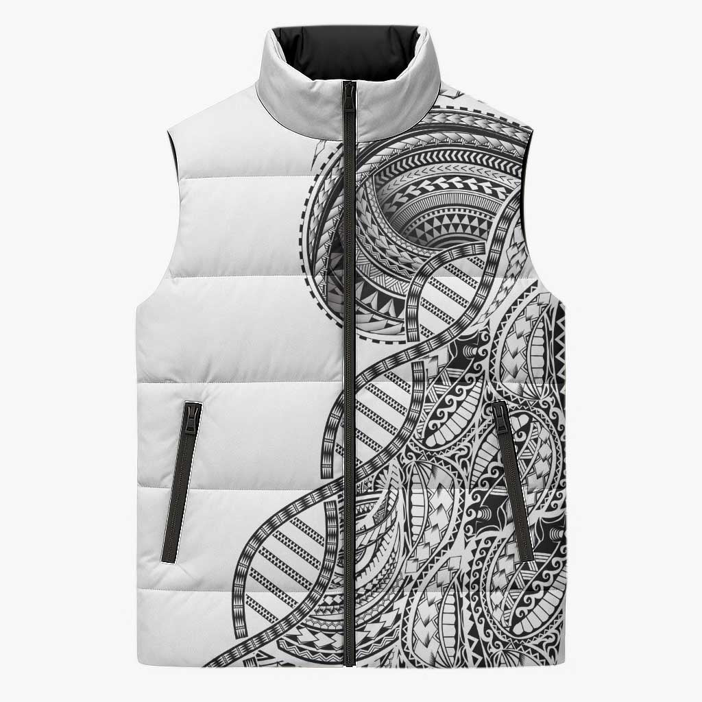 Samoan DNA Art Tattoo Sleeveless Puffer Jacket Polynesian Pattern White Color LT03 Unisex White - Polynesian Pride