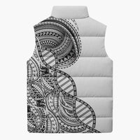 Samoan DNA Art Tattoo Sleeveless Puffer Jacket Polynesian Pattern White Color LT03 - Polynesian Pride