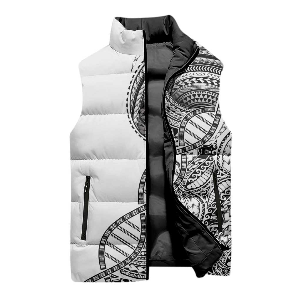 Samoan DNA Art Tattoo Sleeveless Puffer Jacket Polynesian Pattern White Color LT03 - Polynesian Pride