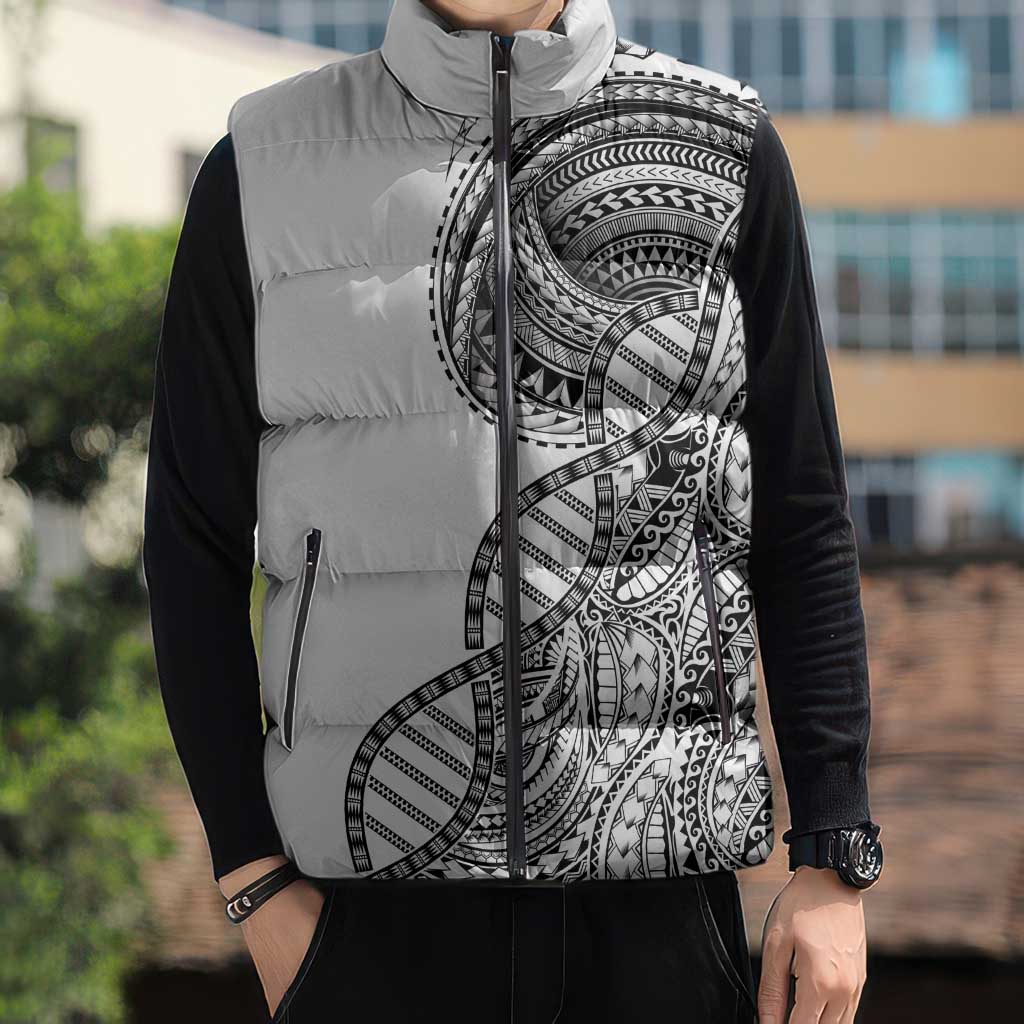 Samoan DNA Art Tattoo Sleeveless Puffer Jacket Polynesian Pattern White Color LT03 - Polynesian Pride