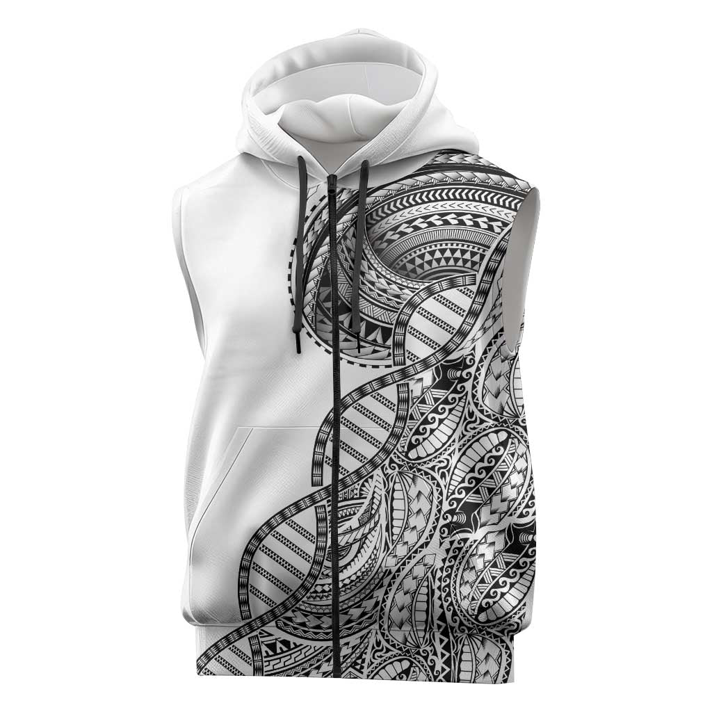 Samoan DNA Art Tattoo Sleeveless Zip Hoodie Polynesian Pattern White Color LT03 White - Polynesian Pride