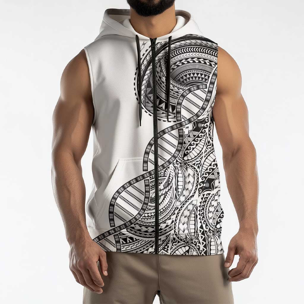 Samoan DNA Art Tattoo Sleeveless Zip Hoodie Polynesian Pattern White Color LT03 - Polynesian Pride