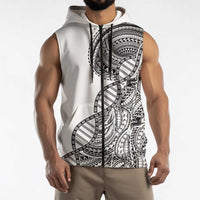 Samoan DNA Art Tattoo Sleeveless Zip Hoodie Polynesian Pattern White Color LT03 - Polynesian Pride