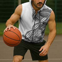 Samoan DNA Art Tattoo Sleeveless Zip Hoodie Polynesian Pattern White Color LT03 - Polynesian Pride