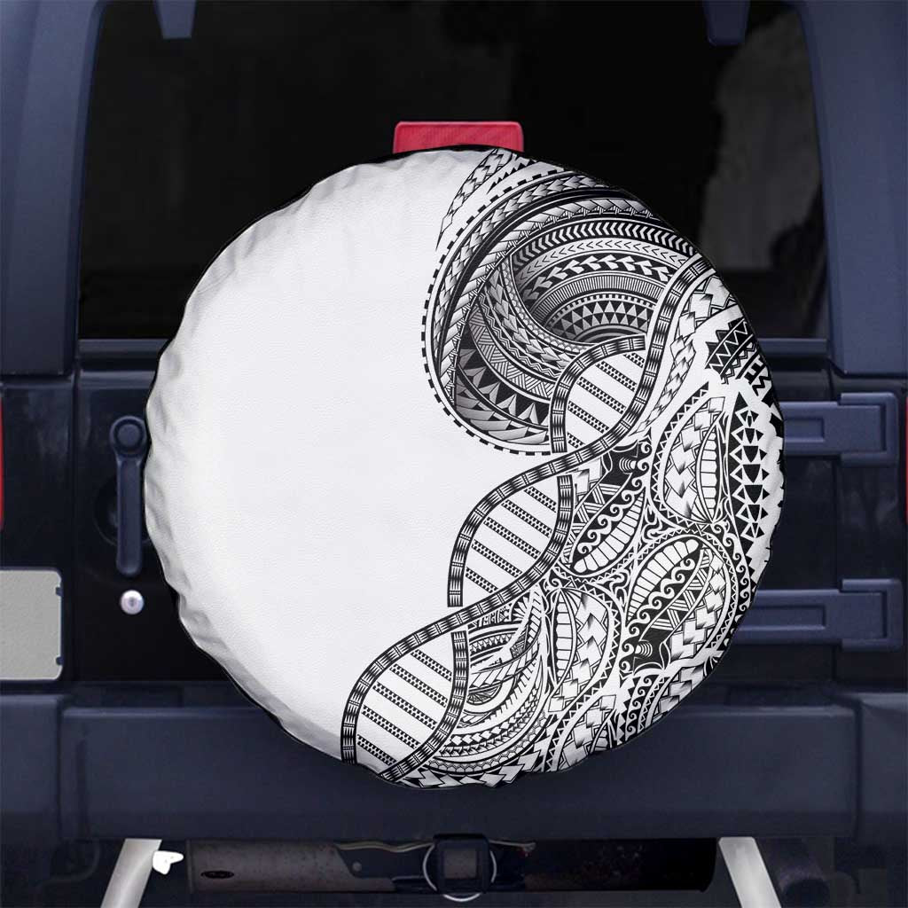 Samoan DNA Art Tattoo Spare Tire Cover Polynesian Pattern White Color
