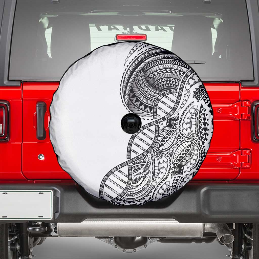 Samoan DNA Art Tattoo Spare Tire Cover Polynesian Pattern White Color LT03 - Polynesian Pride