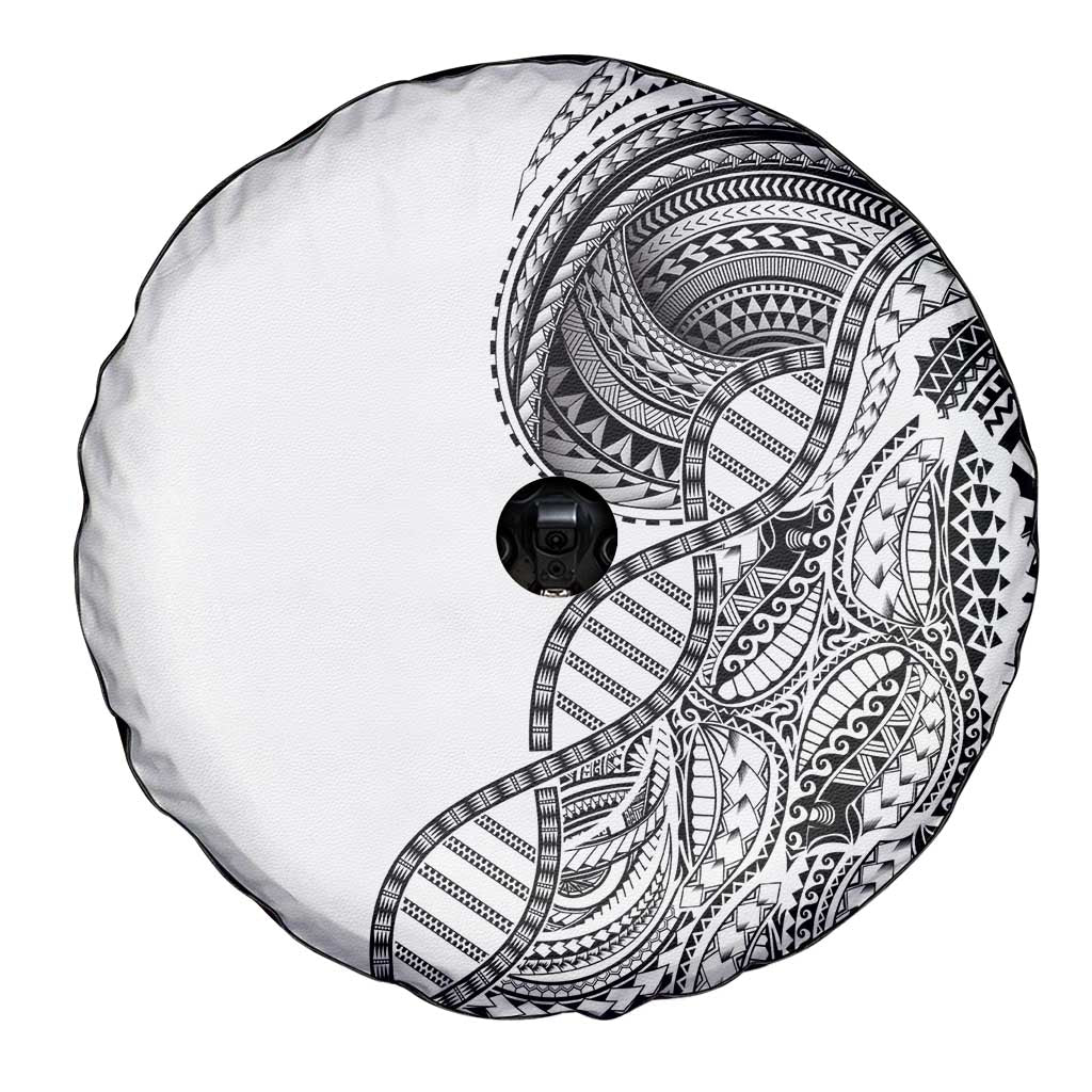 Samoan DNA Art Tattoo Spare Tire Cover Polynesian Pattern White Color LT03 - Polynesian Pride