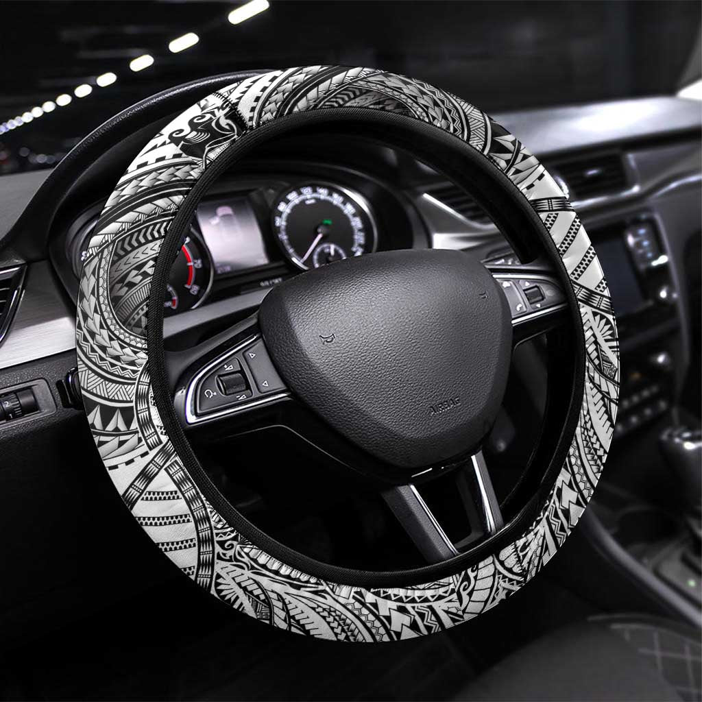 Samoan DNA Art Tattoo Steering Wheel Cover Polynesian Pattern White Color LT03 Universal Fit White - Polynesian Pride