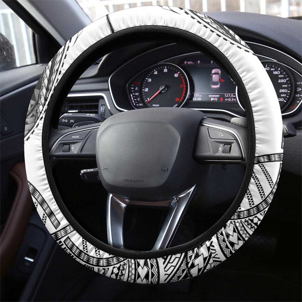 Samoan DNA Art Tattoo Steering Wheel Cover Polynesian Pattern White Color LT03 - Polynesian Pride