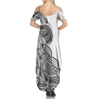 Samoan DNA Art Tattoo Summer Maxi Dress Polynesian Pattern White Color LT03 - Polynesian Pride