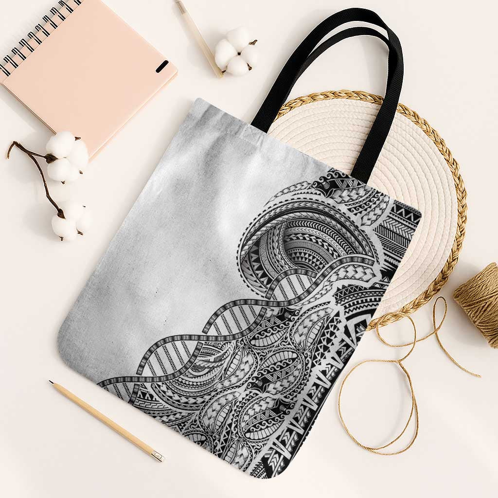 Samoan DNA Art Tattoo Tote Bag Polynesian Pattern White Color LT03 Black Strap One Size White - Polynesian Pride