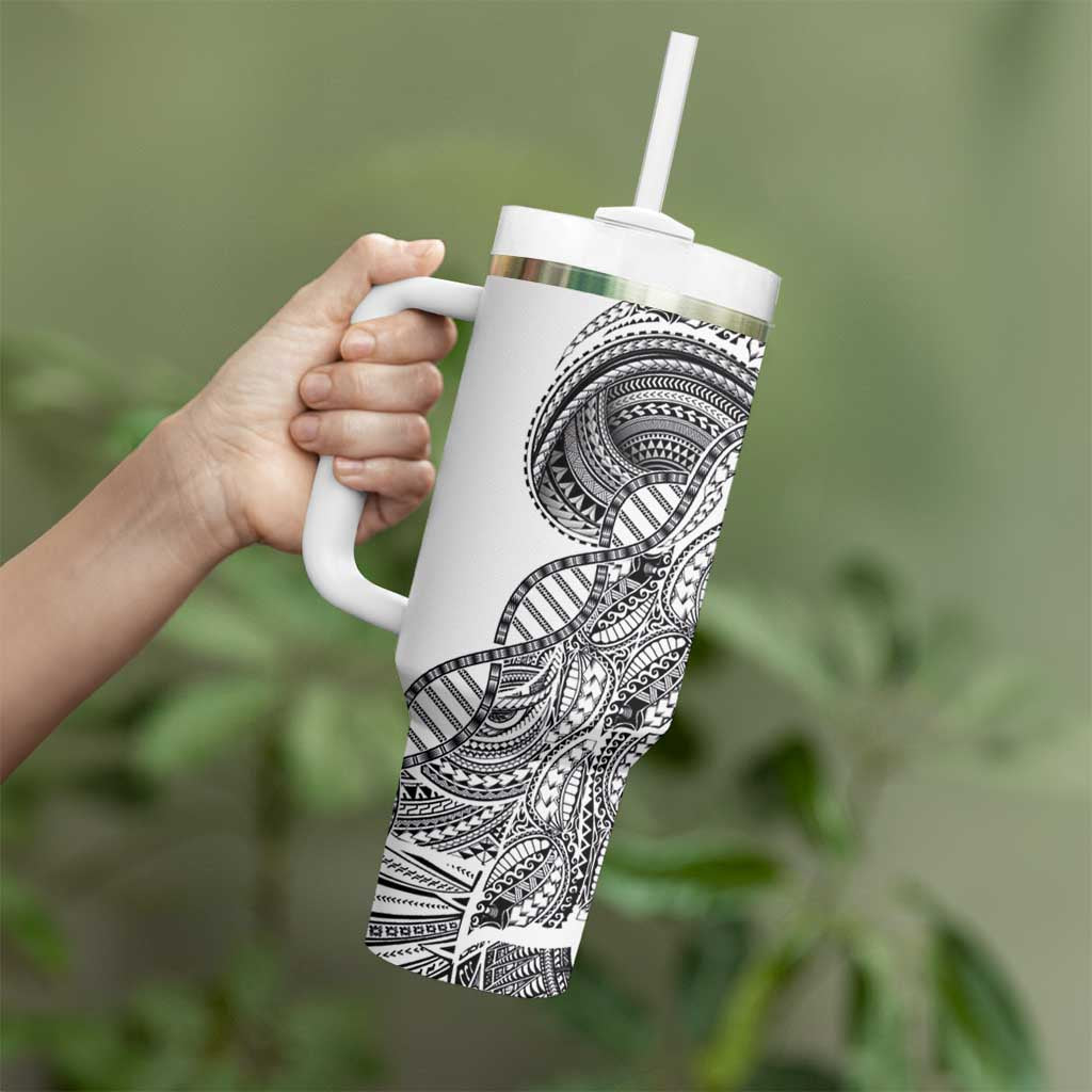 Samoan DNA Art Tattoo Tumbler With Handle Polynesian Pattern White Color LT03 - Polynesian Pride