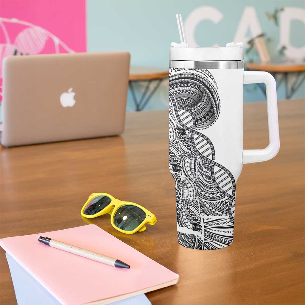 Samoan DNA Art Tattoo Tumbler With Handle Polynesian Pattern White Color LT03 - Polynesian Pride