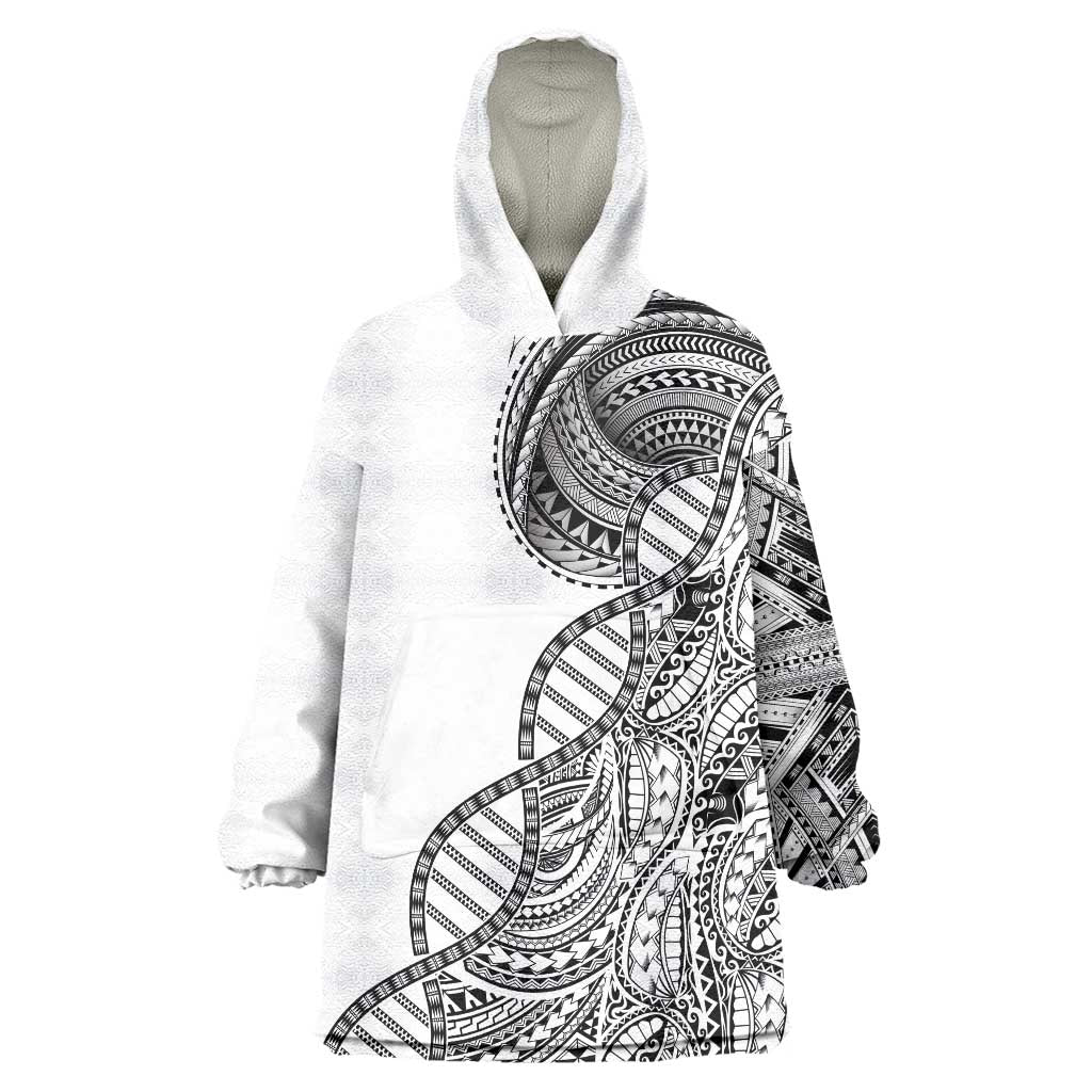 Samoan DNA Art Tattoo Wearable Blanket Hoodie Polynesian Pattern White Color LT03 One Size White - Polynesian Pride