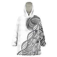 Samoan DNA Art Tattoo Wearable Blanket Hoodie Polynesian Pattern White Color LT03 One Size White - Polynesian Pride