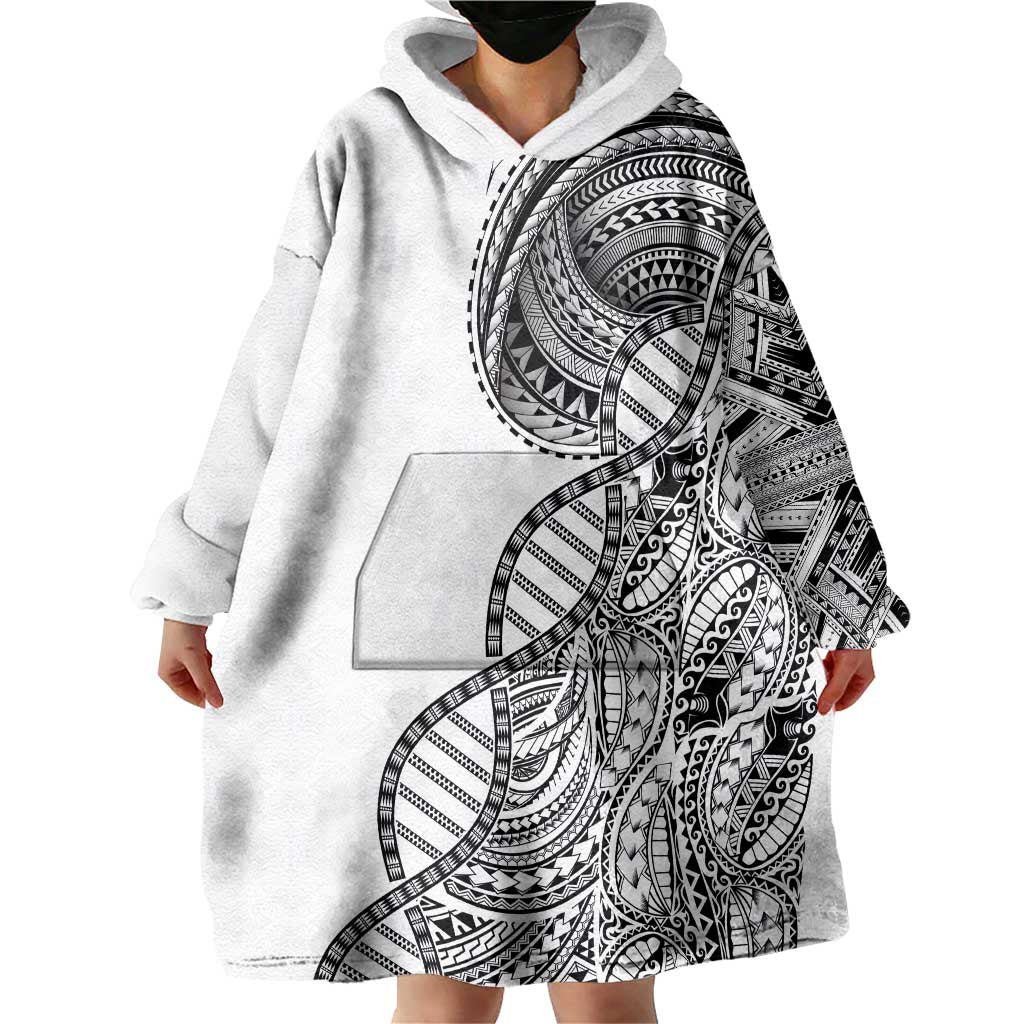 Samoan DNA Art Tattoo Wearable Blanket Hoodie Polynesian Pattern White Color LT03 - Polynesian Pride