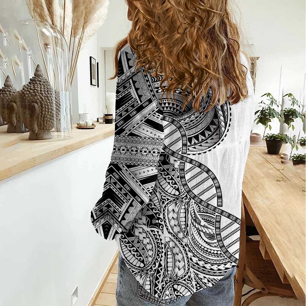 Samoan DNA Art Tattoo Women Casual Shirt Polynesian Pattern White Color LT03 - Polynesian Pride