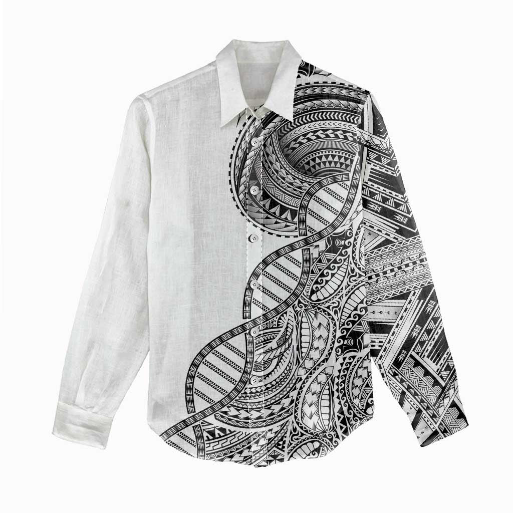 Samoan DNA Art Tattoo Women Casual Shirt Polynesian Pattern White Color LT03 - Polynesian Pride