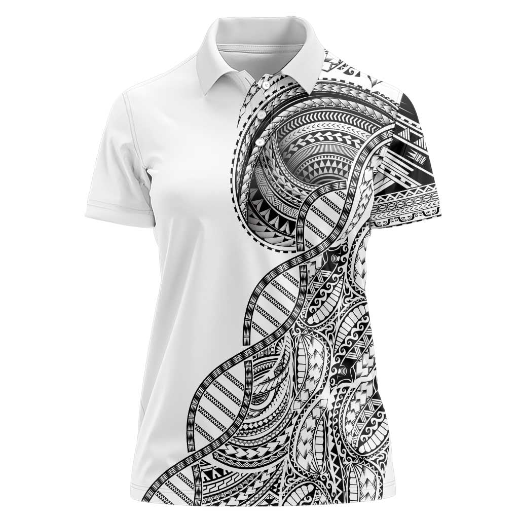 Samoan DNA Art Tattoo Women Polo Shirt Polynesian Pattern White Color
