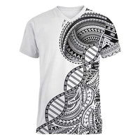 Samoan DNA Art Tattoo Women V-Neck T-Shirt Polynesian Pattern White Color